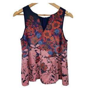 Anthropologie HD Paris Peplum Blouse Blue and Pink Sleeveless size 2
